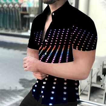 2023 Летняя Мужская рубашка в блестящий горошек с цифровым Принтом, Отложной воротник, Топы с коротким рукавом, Повседневная праздничная Рубашка для мужчин, Одежда S-4XL