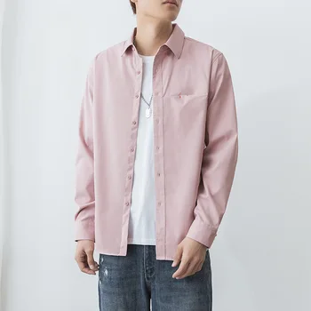 2023 Модная летняя мужская рубашка с длинными рукавами, мужская повседневная корейская версия модной базовой однотонной рубашки, куртка, мужской прилив