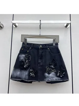 2023 Новая модная женская джинсовая юбка с объемным цветком, кобальтовая юбка с ручным маникюром, брюки для женщин в стиле ретро
