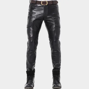 2023 Подлинные профессиональные мотоциклетные байкерские брюки, высококачественные мужские черные брюки из мягкой кожи, защитное снаряжение