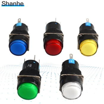 5 В 12 В 24 В 220 В 16 мм Круглый мгновенный самоблокирующийся кнопочный переключатель со светодиодной лампой, 5 контактов