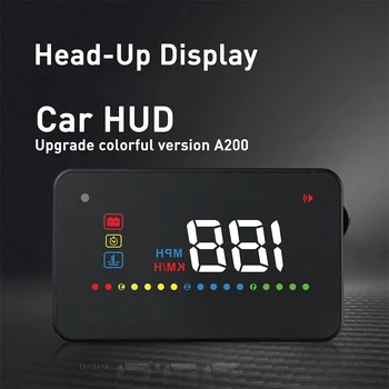 A200 HUD Универсальный 3,5-дюймовый головной дисплей ODB2 Электроника HUD Проектор Спидометр Температура воды Сигнализация превышения скорости