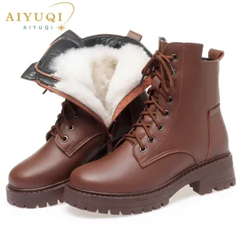 AIYUQI/ зимняя обувь, женские ботинки, большой размер, прямая поставка, нескользящие женские зимние ботинки, теплые женские ботильоны из натуральной кожи