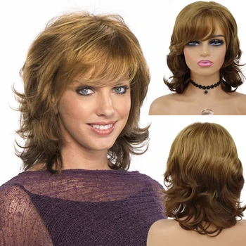 GNIMEGIL Синтетический парик из вьющихся волос с челкой для женщин, Повседневный Косплей, вечеринка на Хэллоуин, Использование Термостойкого натурального мягкого парика для мамы