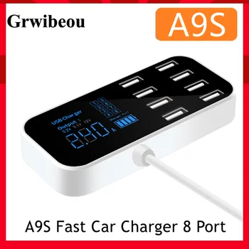 Grwibeou A9S Быстрое Автомобильное Зарядное Устройство 8 Портов Мульти USB ЖК-дисплей Зарядное Устройство для телефона 12 В Зарядное Устройство USB-Концентратор для Телефонов, Планшетов, GPS DVR