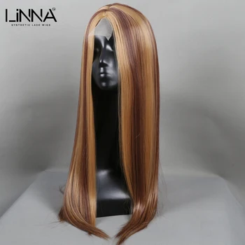 LINNA Синтетические парики из кружева Для женщин, длинные прямые волосы со средним пробором, Высокотемпературное волокно, Косплей/На каждый день/Вечеринка