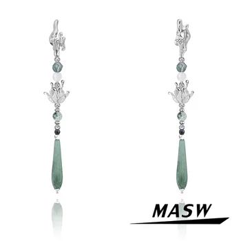 MASW Оригинальный дизайн, роскошные ювелирные изделия в китайском стиле, высококачественные стеклянные Длинные висячие серьги для женщин, подарок для вечеринки для девочек