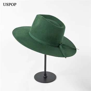 USPOP 2022 Новая Осенняя Фетровая шляпа с широкими Полями, Зимняя Женская Фетровая шляпа с лентой, Джазовые Шерстяные Фетровые шляпы