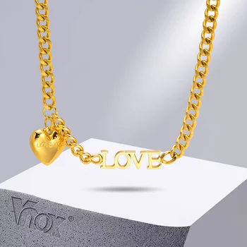 Vnox Изящные Ожерелья с подвесками в виде сердца Любви для женщин, подарок на Годовщину, Ювелирные изделия, Кубинская Цепочка из нержавеющей Стали Золотого Цвета