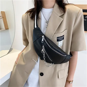 Women Shoulder Bag Street Solid Chest Bag Striped Strap Chain Zipper Waist Bags New In Bag For Women Сумка Женская Сумка Женская