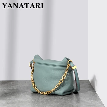 YANATARI, новая женская сумка из натуральной кожи, сумка на цепочках из воловьей кожи, сумочка и винтажный чехол Lady Cloud, мягкая сумка через плечо