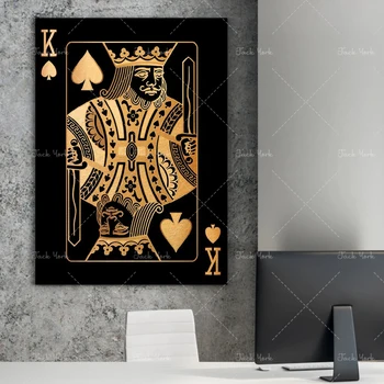 Абстрактные золотые и серебряные игральные карты, король, дама и валет, HD плакат с принтом для клуба, украшение бара, ресторана