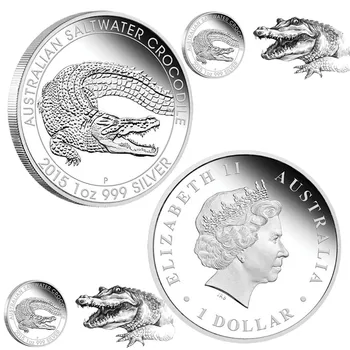 Австралийский крокодил из соленой воды 2015 года, серебряная монета весом 1 унция