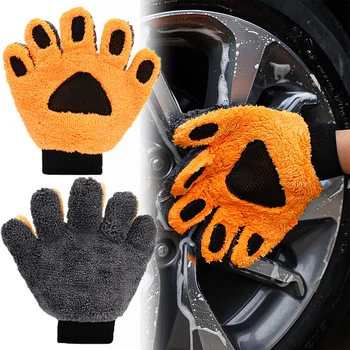 Автомобильные перчатки для мытья автомобилей из кораллового флиса для очистки деталей кузова, перчатки с пятью пальцами, аксессуары для ухода за автомобилем