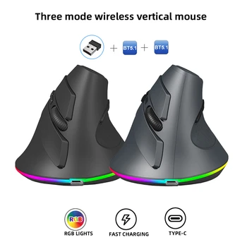 Вертикальная мышь Эргономичная Беспроводная Оптическая мышь с частотой 2,4 ГГц и двойной поддержкой Bluetooth 5.1, совместимая с 4 Регулируемыми DPI 1200-1600-2400-4000