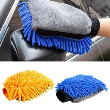 Двухсторонние моющиеся перчатки для мытья автомобилей из микрофибры Перчатки для чистки деталей автомобиля Ткань для чистки с синелью и коралловым бархатом