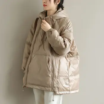 Женская зимняя куртка на пуху из хлопка, Хлопковая куртка с двойной молнией, Корейская мода, Повседневные Теплые парки, Зимняя одежда
