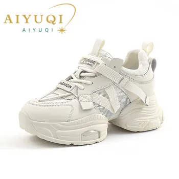 Женские кроссовки AIYUQI 2023, Летние новые женские кроссовки из натуральной кожи, дышащая спортивная обувь для бега с сеткой для женщин
