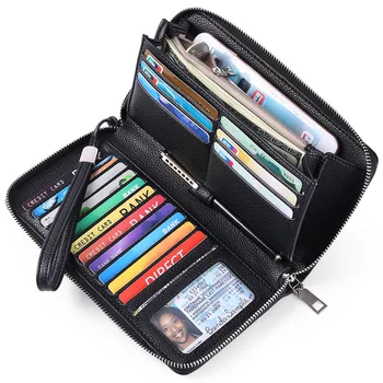 Женский длинный кошелек большой емкости, RFID-блокирующий клатч, органайзер, кожаный кошелек на молнии, бизнес-удостоверение личности, держатель для кредитных карт, кошельки