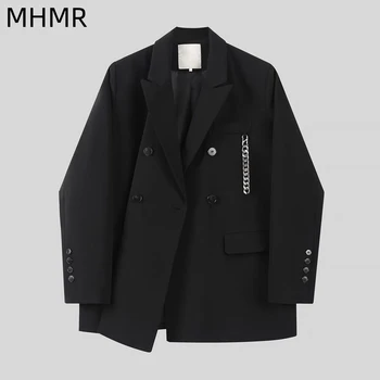 Женский костюм MHMR, новинка 2023, усовершенствованный дизайн, нишевый весенне-осенний Свободный костюм большого размера, топ Tide