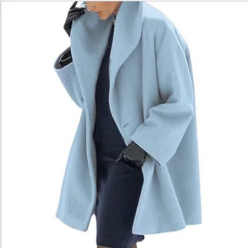 Женское модное осенне-зимнее пальто, многоцветное Свободное пальто с капюшоном и круглым вырезом, шерстяное пальто