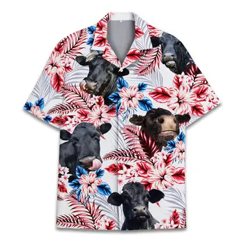 Забавная Летняя Гавайская рубашка с рисунком крупного рогатого скота, 3d Мужская И Женская Модная Одежда, Пляжная Блузка с коротким рукавом, Повседневная мужская Блузка с отворотом Camisa