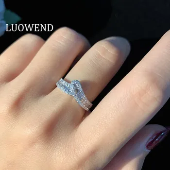 Кольцо из белого золота 18 карат LUOWEND с натуральным бриллиантом, простой и модный дизайн, элегантное кольцо для женщин, свадебное