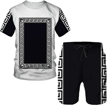 Летние новые модные мужские футболки / шорты/ Комплекты из двух предметов, одежда для пары, Повседневная уличная одежда, мужской спортивный костюм в стиле хип-хоп