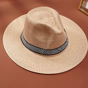 Летняя модная соломенная шляпа с солнцезащитным козырьком, Солнцезащитная кепка с большими полями, Регулируемая Панама для мужчин, Украшение женской одежды