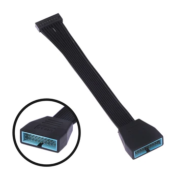 Маленький Мини-USB 3.0 19/20-контактный Внутренний удлинитель, кабель-адаптер, Черный плоский кабель для материнской платы, 5,9 дюйма/15 см