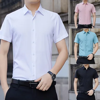 Мужская деловая рубашка, топы с коротким рукавом, униформа для социальной работы, Рубашки с отложным воротником
