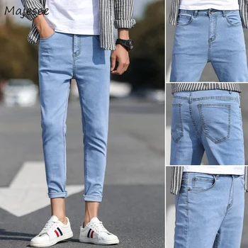 Мужские Джинсы-карандаш длиной до щиколоток, простые джинсовые модные крутые мужские ковбойские брюки, приталенная весенняя уличная одежда для подростков в корейском стиле