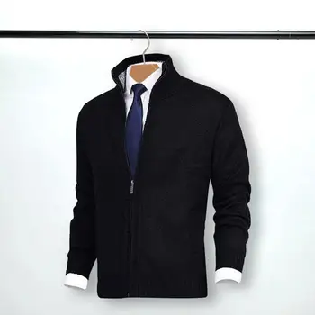 Мягкая вязаная куртка, Стильный мужской вязаный кардиган с воротником-стойкой, боковыми карманами, планкой на молнии для осенне-зимней моды