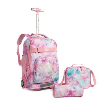 Наборы детских школьных сумок-тележек с сумкой для ланча, рюкзак для багажа на колесиках, школьный рюкзак на колесиках, школьная сумка на колесиках для девочек, колеса
