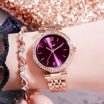 Новые модные повседневные женские часы со стальным ремешком, элегантные студенческие водонепроницаемые часы с бриллиантами