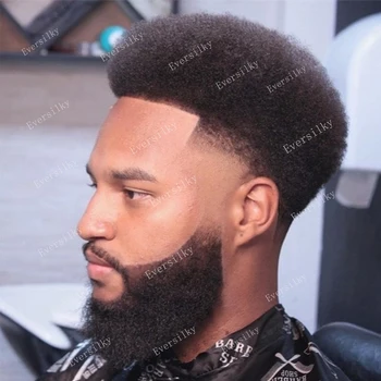 Парик для Мужчин 6 мм Curl Afro Вьющиеся Волосы 100% Натуральные Волосы Блок Шиньонов Супер Прочная Кожа PU Инъекционная Афроамериканская Система