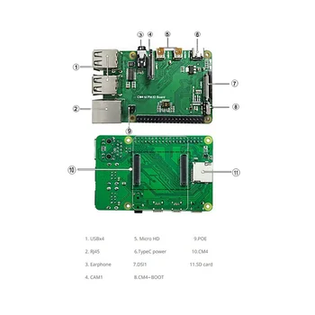 Плата расширения адаптера CM4-PI4B + Металлический корпус + Комплект вентиляторов для расширения интерфейса Raspberry Pie CM4 IO Backplane CM4-4B