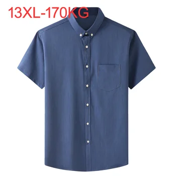 Плюс Большой Размер 13XL 12XL 6XL 4XL, Мужская Деловая Повседневная Рубашка с Короткими рукавами, Классическая Имитация джинсовой ткани, Мужские Светские рубашки Синего Цвета