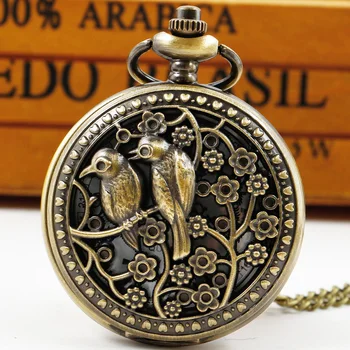 Птица 3D Резной узор, Бронзовые часы с полой цепочкой, Винтажные цифровые карманные часы в стиле стимпанк, Мужские часы с брелком-цепочкой, подарок