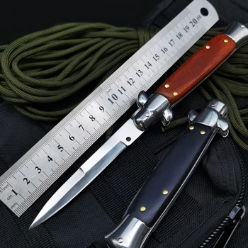 Складной нож из дамасской стали, Карманный Охотничий нож, 440 Лезвий, деревянная ручка, открытый EDC инструмент, Тактические Ножи для выживания в кемпинге