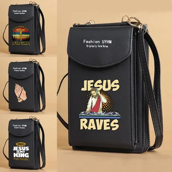 Сумка для мобильного телефона, женская кожаная сумка через плечо, клатч с рисунком Иисуса, сумка для мобильного телефона, кошелек, сумки