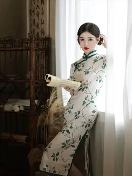 Традиционное Женское Китайское Ципао С Цветочным Принтом, Современный Чонсам с высоким Разрезом, Элегантное Праздничное платье Vestidos
