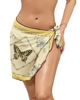 Цветок маргаритки Бабочка, женские короткие саронги, сокрытия для купальников, пляжное бикини, прозрачная юбка, шифоновый шарф, сокрытия для купальников