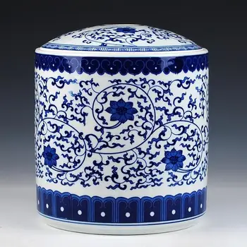Цзиндэчжэньские керамические антикварные фарфоровые храмовые банки сине-белая керамическая банка для имбиря
