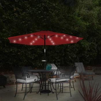Чистый садовый 10-футовый зонт для патио с солнечной светодиодной подсветкой (красный)