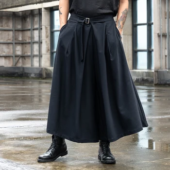 Японская Уличная мода, Свободные Повседневные Черные широкие брюки, Мужские Женские Брюки в стиле панк, готический хип-хоп, юбка, Мужские шаровары