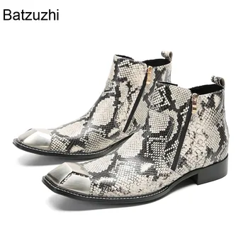 Batzuzhi/ Модные мужские ботинки, Ботильоны из кожи со змеиным узором, Мужские ботинки на двойной молнии, деловые, вечерние, свадебные туфли, мужские ботинки!