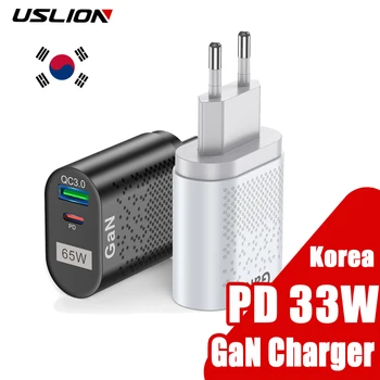 PD 33 Вт GaN Зарядное устройство QC 3,0 Корейский Штекер USB Type C Быстрая Зарядка для iPhone 14 13 Pro Max Samsung Galaxy S22 Ultra S21 Xiaomi 12 LG