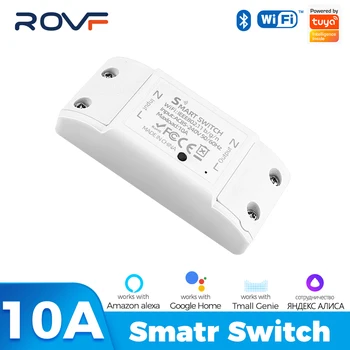 ROVF Tuya Light WiFi Переключатель Smart Life приложение Голосовое реле Контроллер Модуль таймера Google Home Alexa Wall 110V 220V 10A