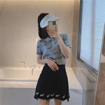 Высококачественная женская футболка-поло в корейском стиле TB с короткими рукавами 2022, летняя нишевая дизайнерская короткая трикотажная футболка с милым щенком Tide
